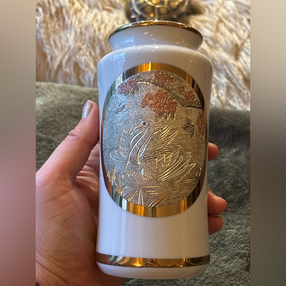 VINTAGE Japanese Chokin Art Vase • 24K Gold Swan Relief • Porcelain • EUC - Picture 4 of 15